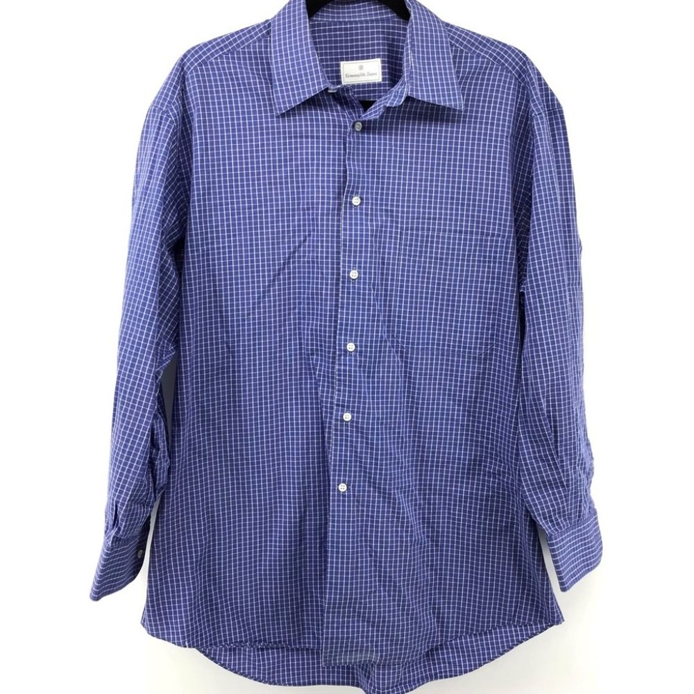ERMENEGILDO ZEGNA Blue Plaid Button Up Shirt